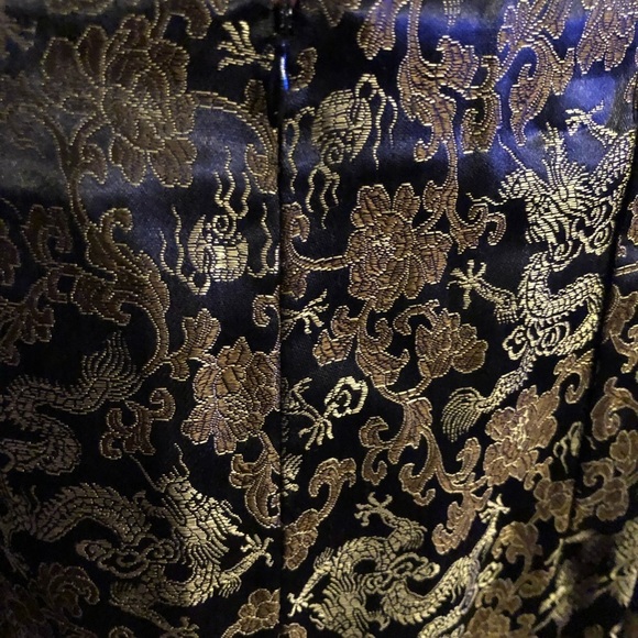 Black & gold size 10 asian print pencil skirt with side slits - Picture 8 of 15